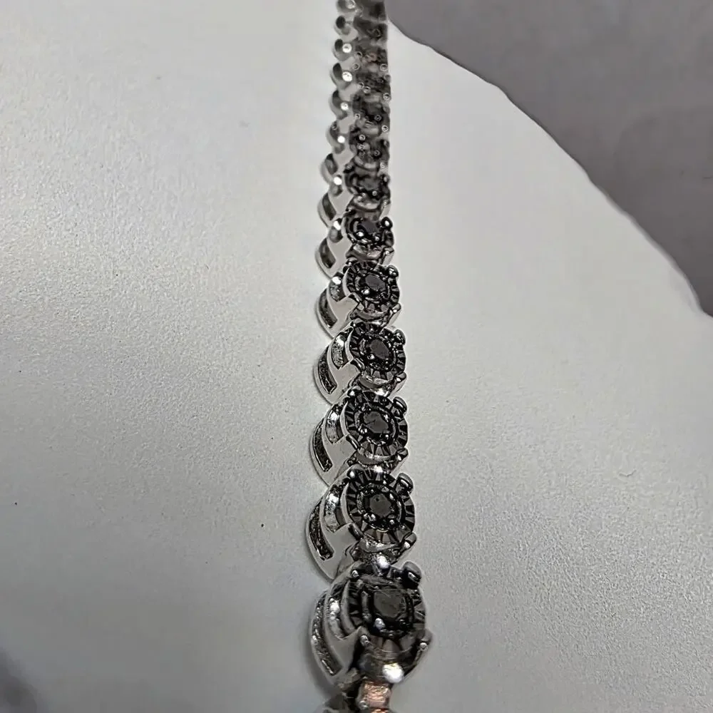 1.0ctw Natural Black Diamond Tennis Bracelet 925 Sterling Silver 7